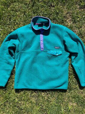 Patagonia Teal Fleece Pullover with Purple Trim